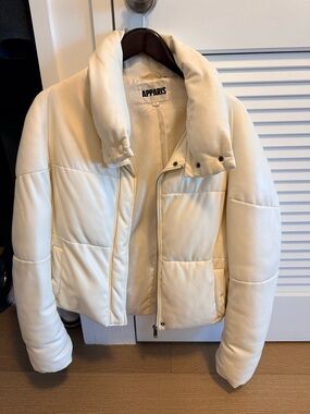 Apparis Cream Puffer Jacket with High Collar